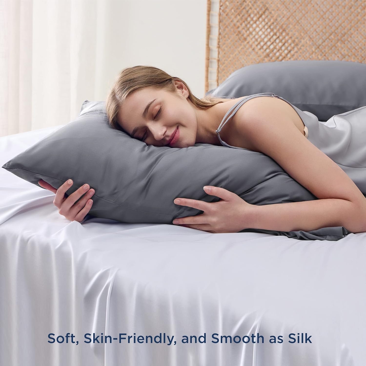 Bedsure Juego de 2 fundas de almohada refrescantes de color gris oscuro, paquete de 2 fundas de almohada corporal con cierre de sobre, 100% rayón