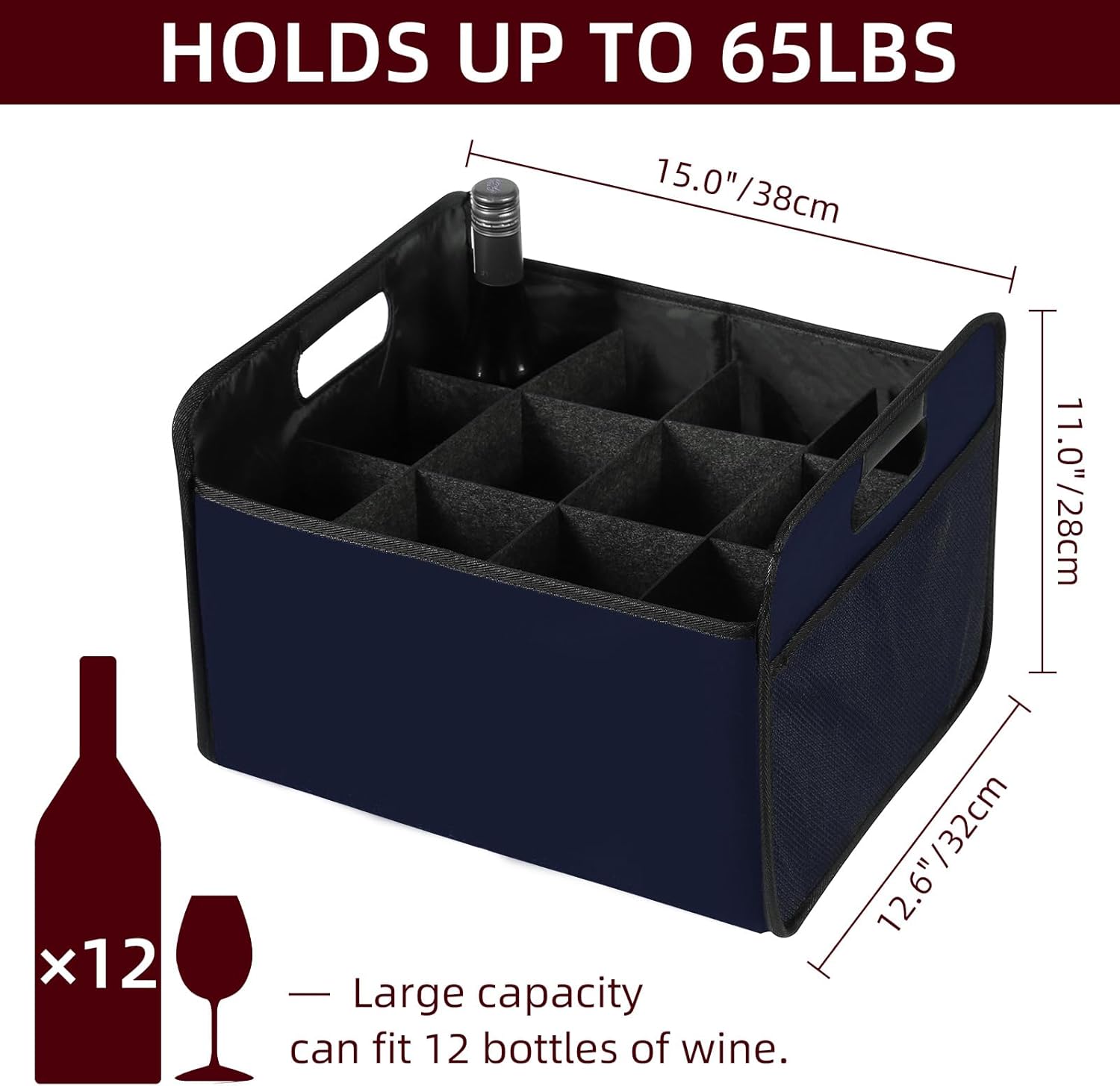 LITLANDSTAR Portador de vino para 12 botellas, caja de almacenamiento plegable para botellas de vino, botella de licor de fieltro de alta calidad