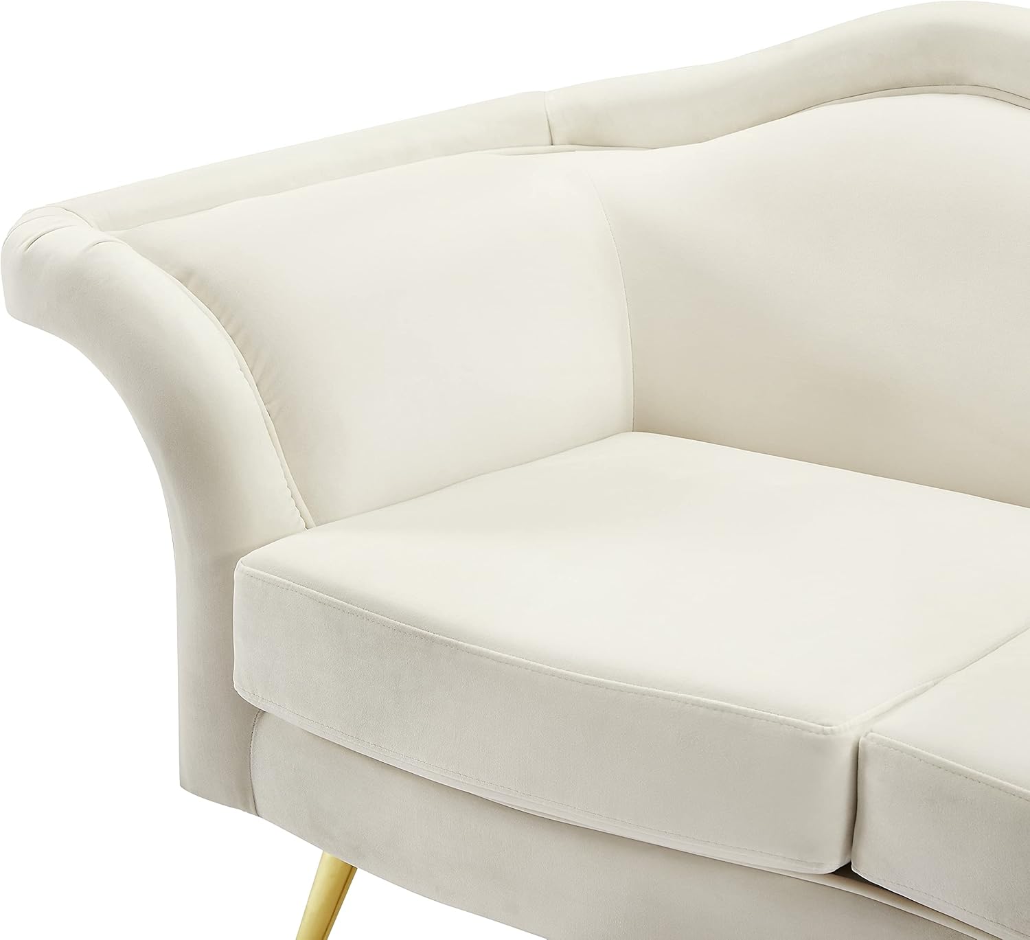 Meridian Furniture Lips Collection – Sofá biplaza tapizado de terciopelo con patas de metal dorado resistentes, color crema