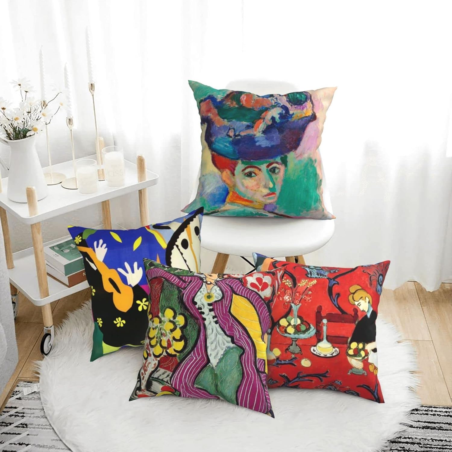 HOSTECCO Juego de 4 fundas de almohada artísticas de 18 x 18 pulgadas, fundas de almohada decorativas de Henri Matisse con diseño de Harmony in Red