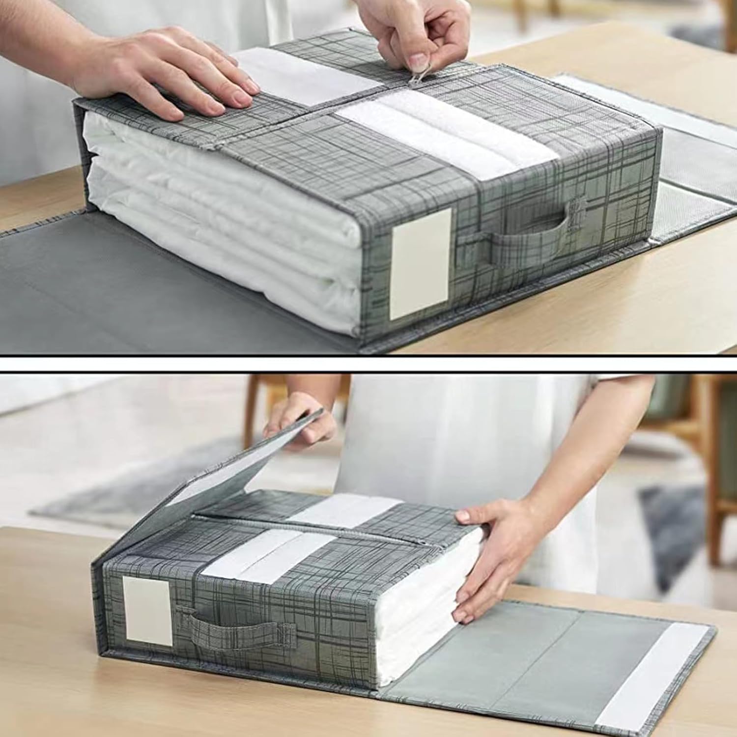 Organizador de sábanas de lino, organizadores de armario y caja de almacenamiento plegable, cubos de almacenamiento de ropa de cama para fundas de