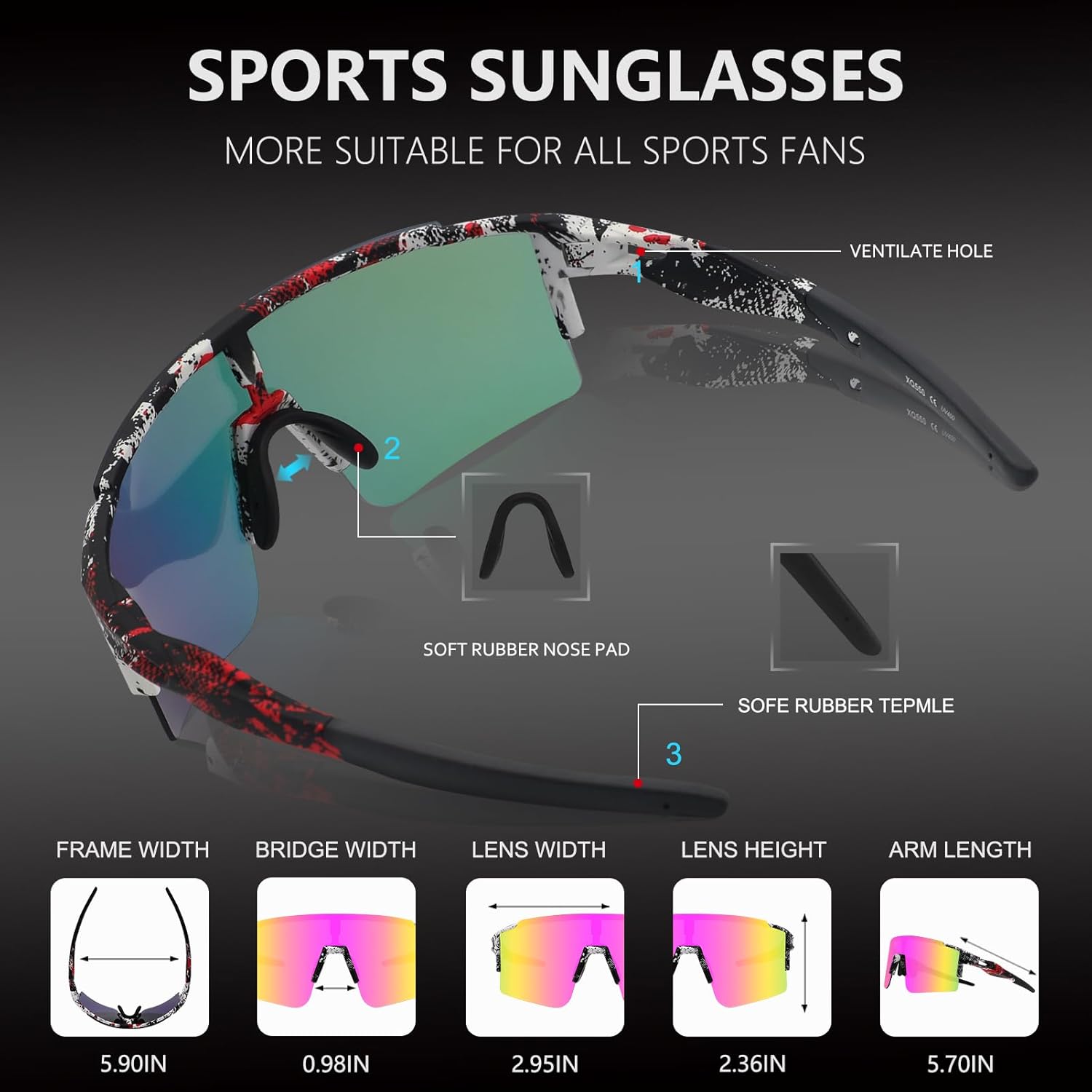 Gafas de sol polarizadas para ciclismo hombres y mujeres con 1 lente o 3 lentes intercambiables gafas de béisbol
