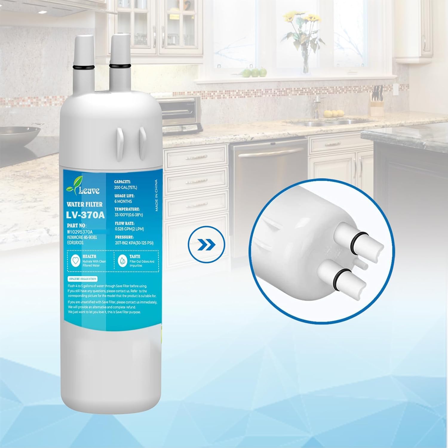 Leave W10295370A Filtro de agua compatible con filtro de agua W10295370A, EDR1RXD1, Filter 1, W10295370, P4RFWB, P8RFWB2L, 46-9930, 46-9081  Paquete