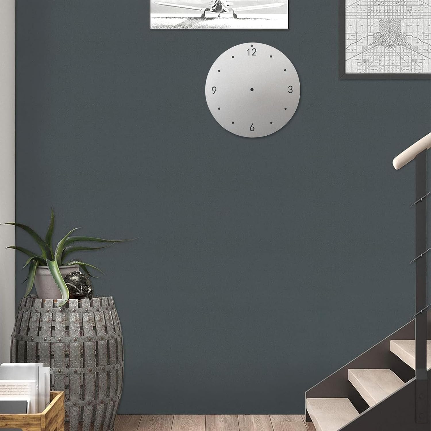 Reloj de pared de aluminio plateado para bricolaje, panel de reloj de pared de 10.1 pulgadas, tratamiento de oxidación superficial con agujeros de