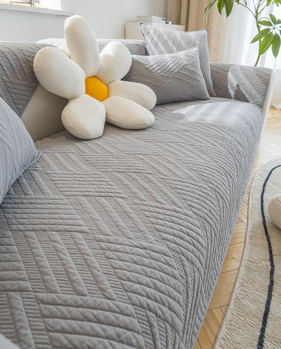 Funda de sofá para asiento de asiento con diseño de rayas y diamantes, funda acolchada de algodón liso para sofá modular, para todas las estaciones,