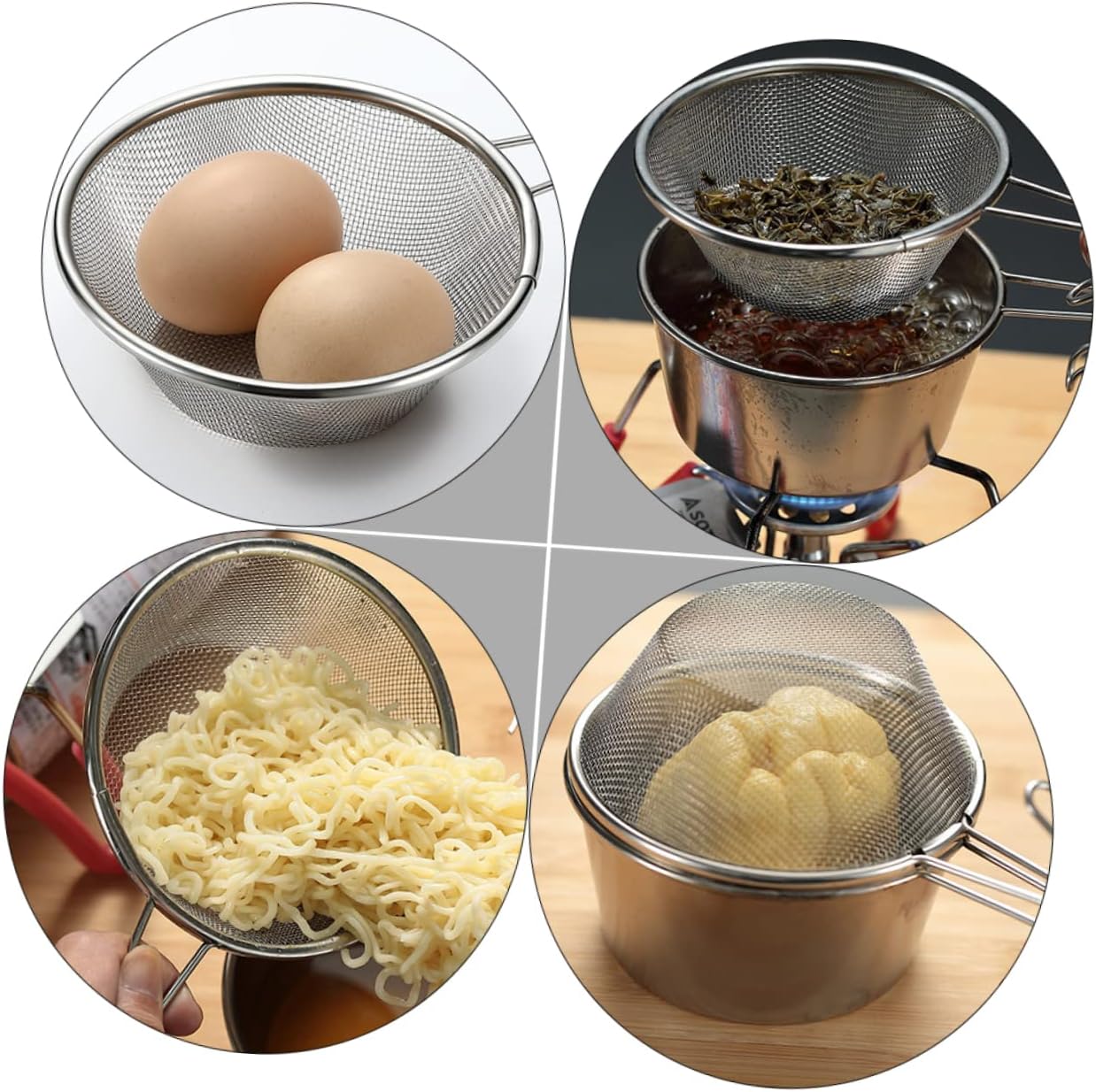 3 coladores de red para salsa, gancho para huevos, frutas, útil espumadera para el hogar, colador de colador, soporte para alimentos, verduras,