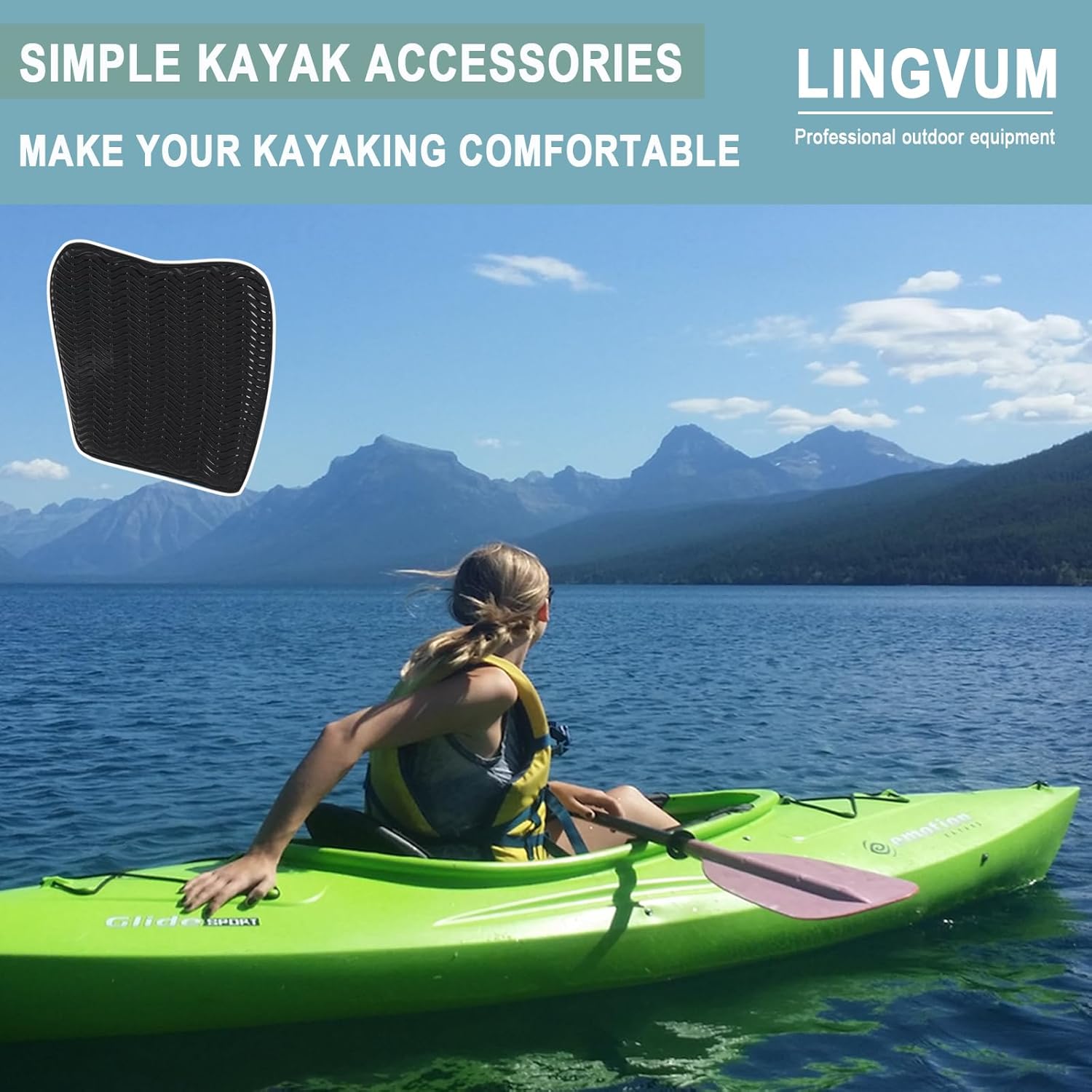 LINGVUM Cojín de asiento de kayak suave e impermeable para sentarse durante mucho tiempo, cómodos accesorios de kayak para kayak, canoa, barco, negro