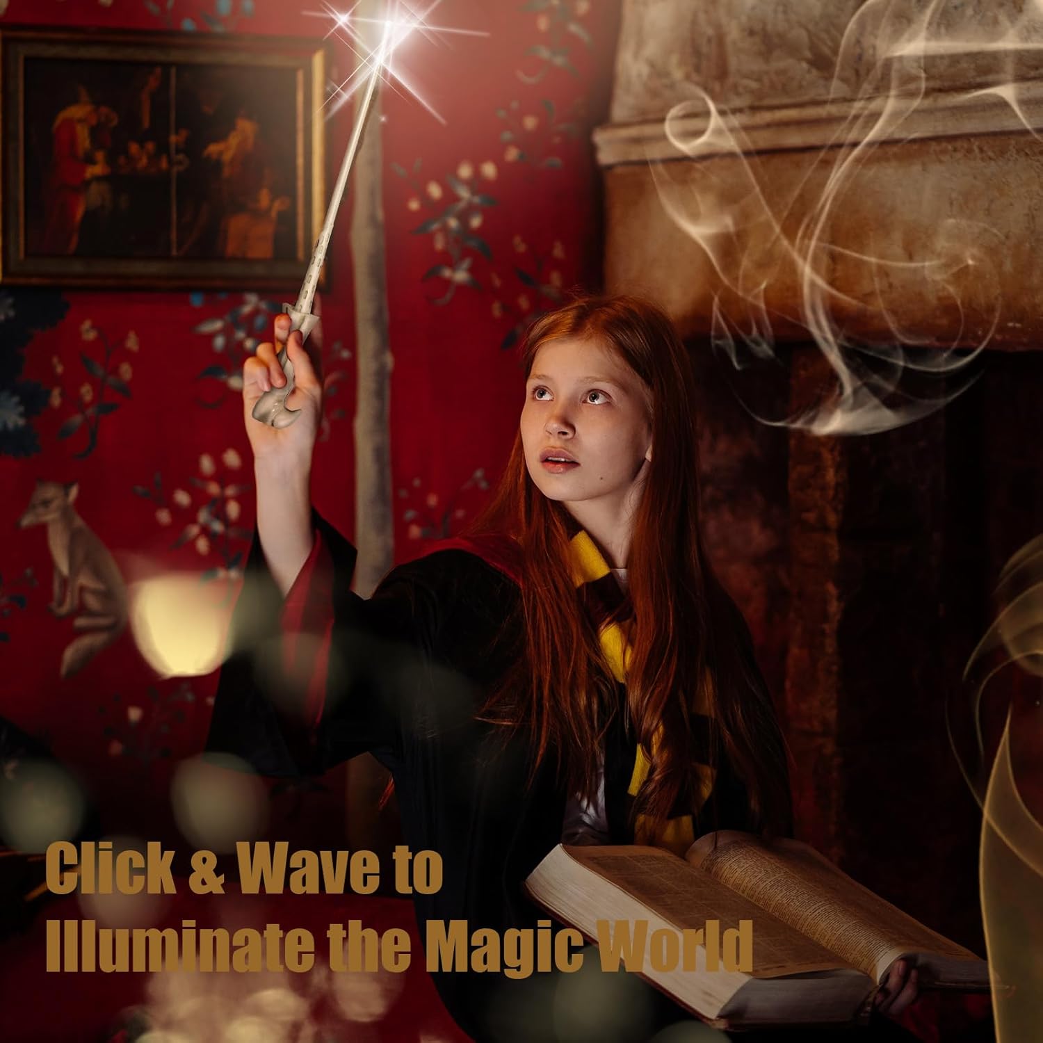Napto Varita de mago iluminada, varita mágica de brujas para cosplay, accesorios de cosplay de brujería con collar, fiesta de cumpleaños (formable)