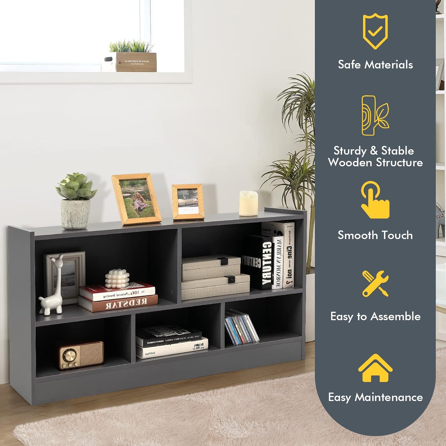 IFANNY – Estantería de 5 cubos, organizador de 2 niveles con compartimentos abiertos, estanterías y estanterías de madera, estantes de