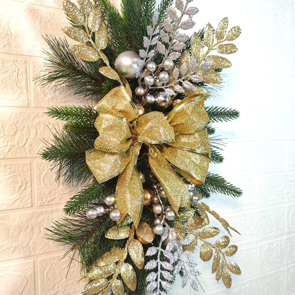 Guirnalda de 30 luces artificiales de Navidad con bolas, decoración rústica para escaleras, puerta delantera, pared