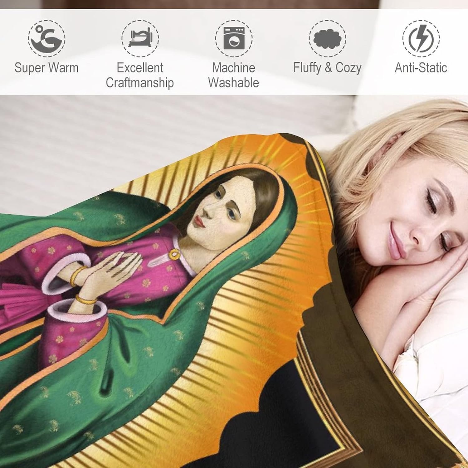 Manta católica personalizada para regalo con texto de nombre, manta de 50 x 60 pulgadas, manta de Virgen de Guadalupe ligera, suave, acogedora,