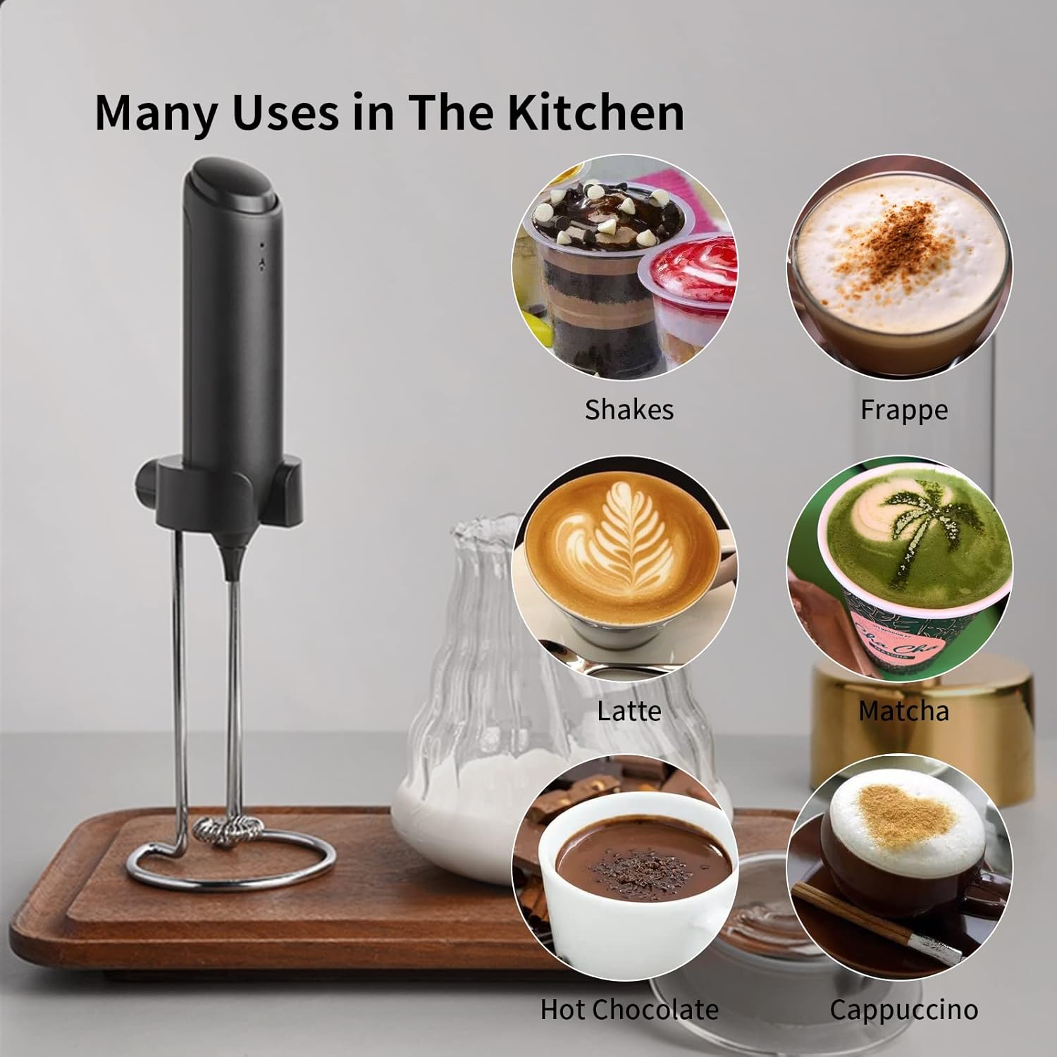 Espumador de leche recargable de mano, espumador de café AdanZst de mano con soporte de carga USB, mezclador eléctrico de mano, mini batidor