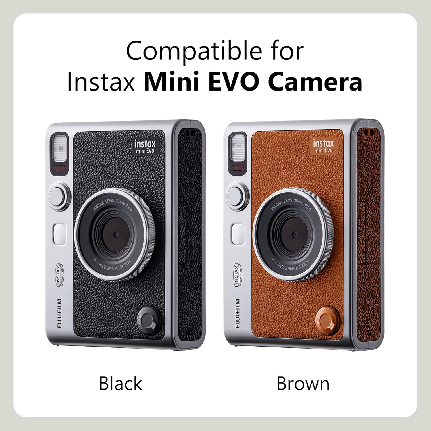 MUZIRI KINOKOO Instax Mini EVO – Funda protectora de piel sintética para cámara Fuji Instax Mini EVOPolaroid Mini EVO, con correa ajustable para el