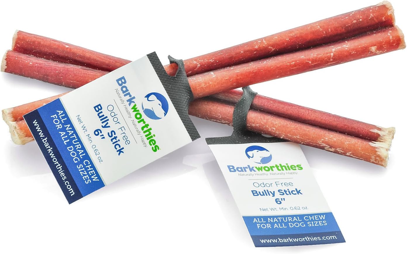 Barkworthies Golosina Bully Stick sin olor, 6 pulgadas, (paquete de 5)