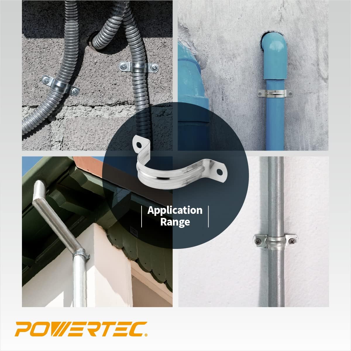 POWERTEC 71664 Juego de colgadores de abrazadera de correa de tubo de 1-12 pulgadas para tubos de diámetro exterior de 1.496-1.575 in, soporte