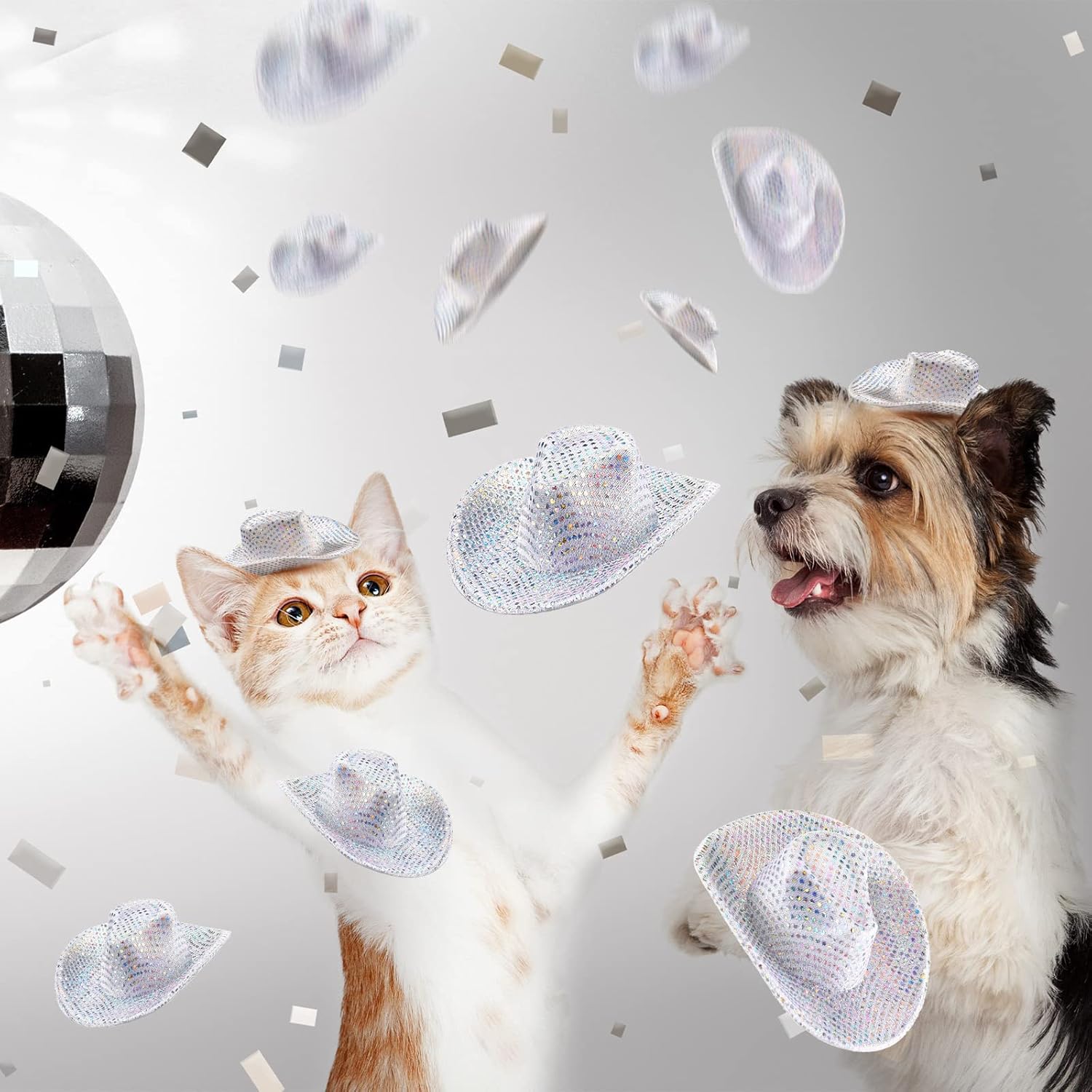 Sotiff Mini sombrero de vaquero de discoteca con luz holográfica espacial para decoración de fiesta de muñeca de fiesta, 12 unidades