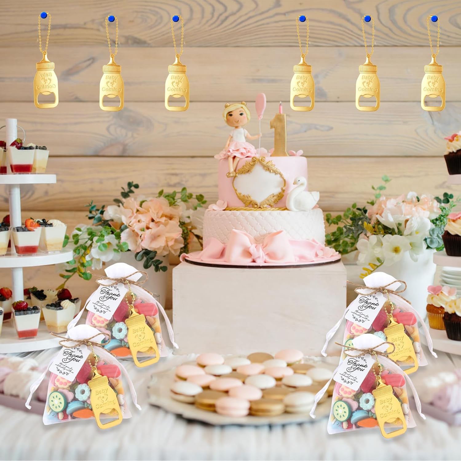 50 unidades de abrebotellas de bebé, recuerdos de baby shower para invitados, recuerdos de baby shower para invitados, bolsa de organza con