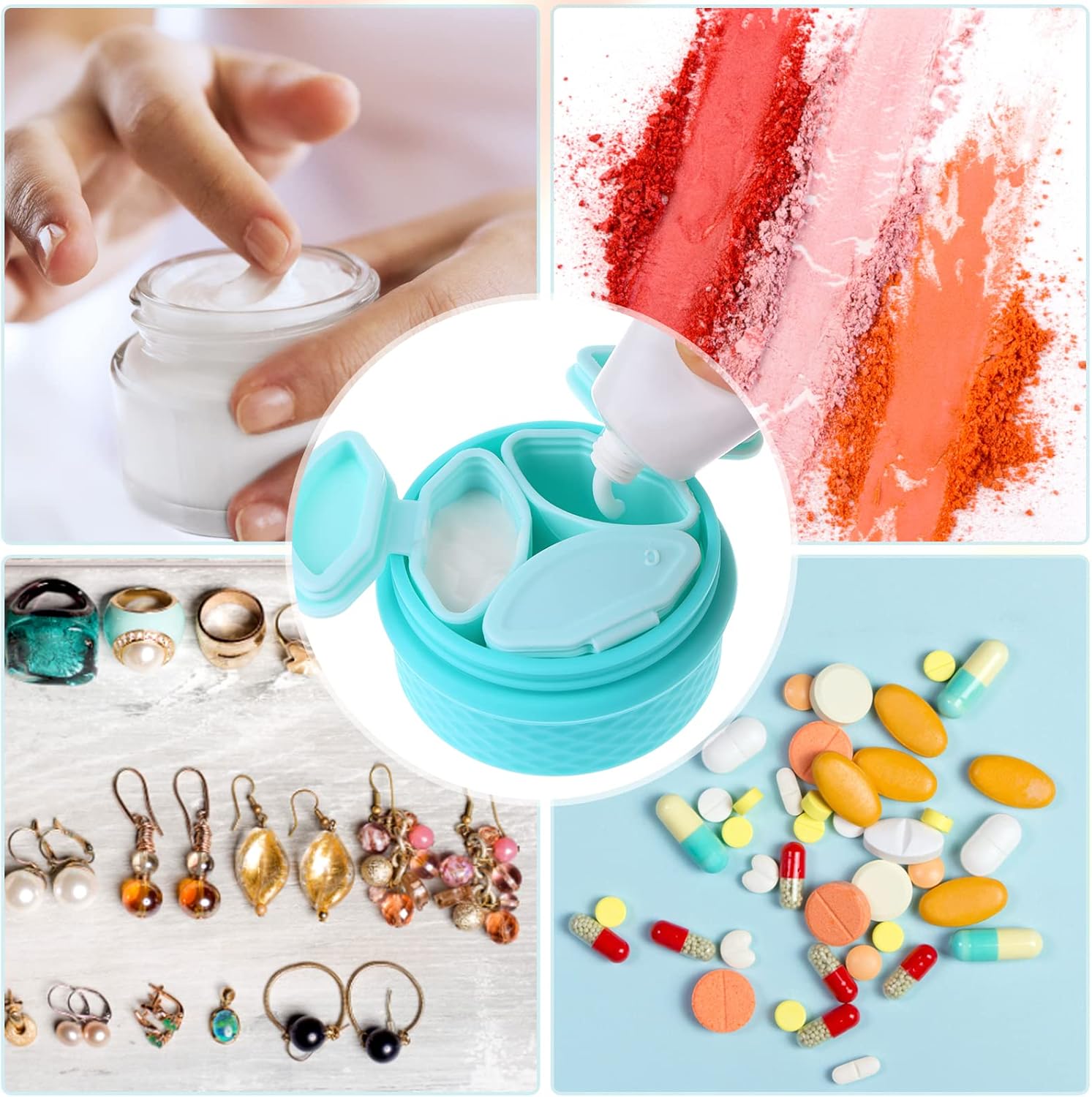 3 juegos de recipientes de maquillaje de viaje de silicona a prueba de fugas, tarros dispensadores de viaje recargables 3 en 1 tarros de crema