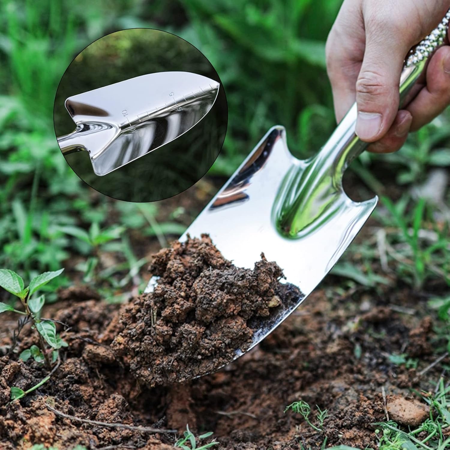 Pala de jardín Palas de mano, herramientas de jardinería de acero inoxidable para trasplante de deshierbe mover y alisar excavación plantación (2)
