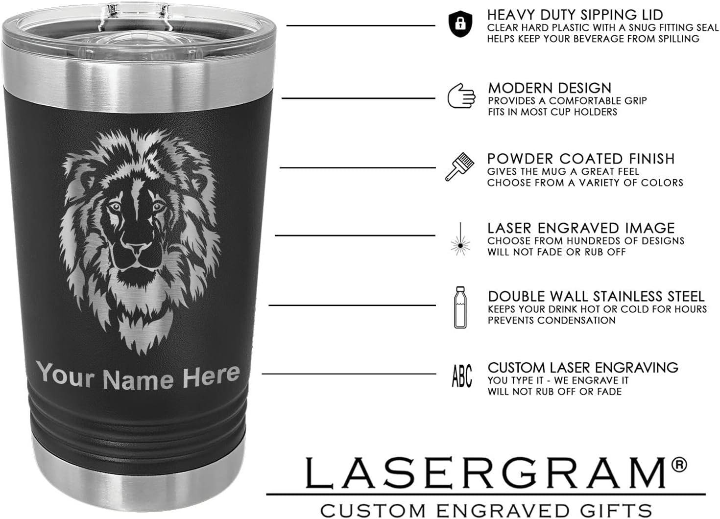 LaserGram 16oz Vacuum Insulated Pint Tumbler, Flag of El Salvador, Personalized Engraving Included (Black)