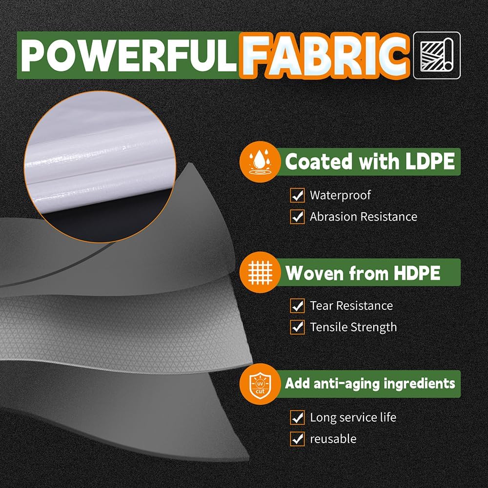 Lona blanca resistente de 12 mil de 12 x 20 pies, resistente a los rayos UV, impermeable, resistente a la intemperie, con ojales de metal y bordes