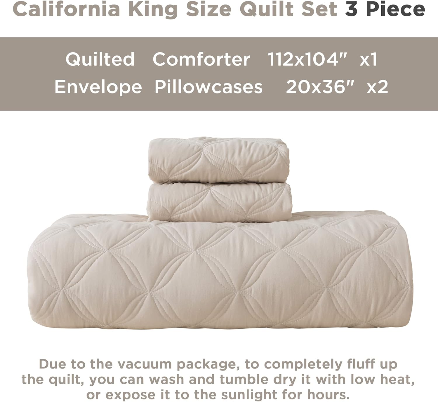 Litanika Juego de edredón beige tamaño California King, colcha ligera de verano de gran tamaño, funda de cama bohemia para decoración de cama, 3