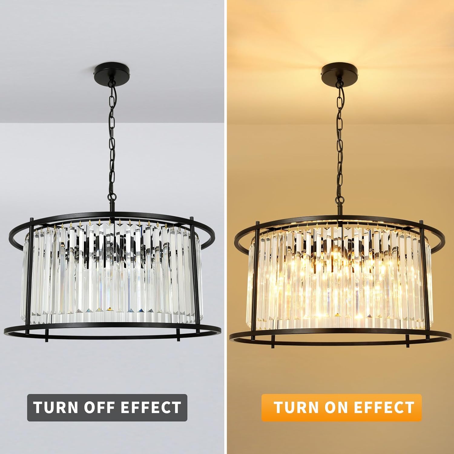 Lámpara de araña de cristal negro, lámpara colgante negra, lámpara redonda de 8 luces, lámparas de techo para comedor, sala de estar, dormitorio,
