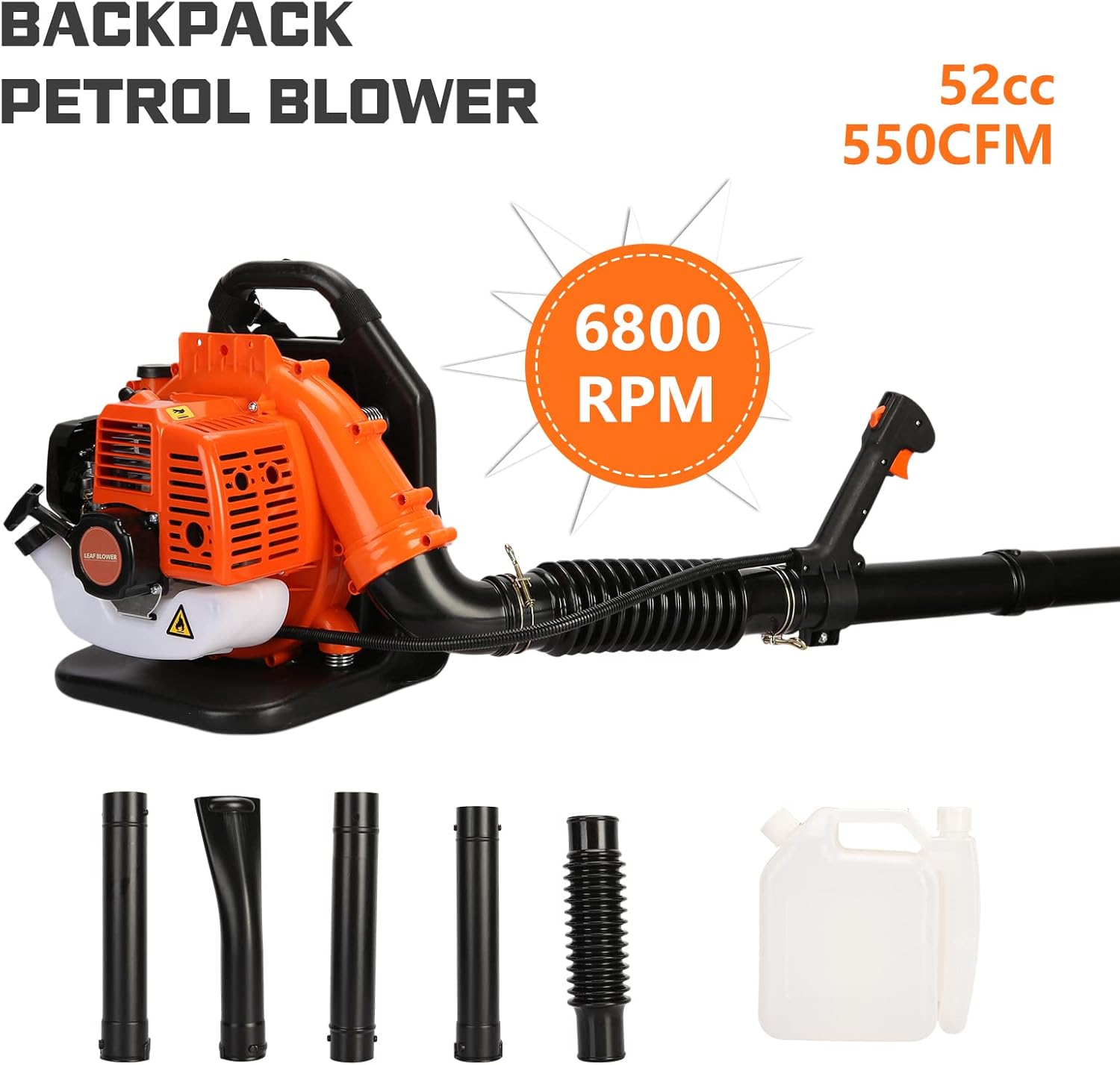 Soplador de hojas de 550CFM, 1 juego de soplador de hojas de alta potencia de 2 tiempos, fuerte fuerza del viento, mochila ABS soplador de nieve