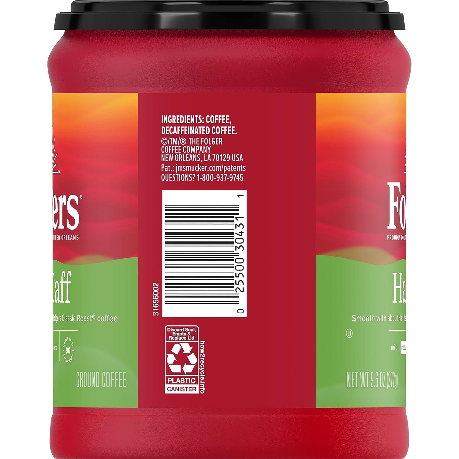 Folgers Café molido Half Caff, tostado medio, 9.6 onzas