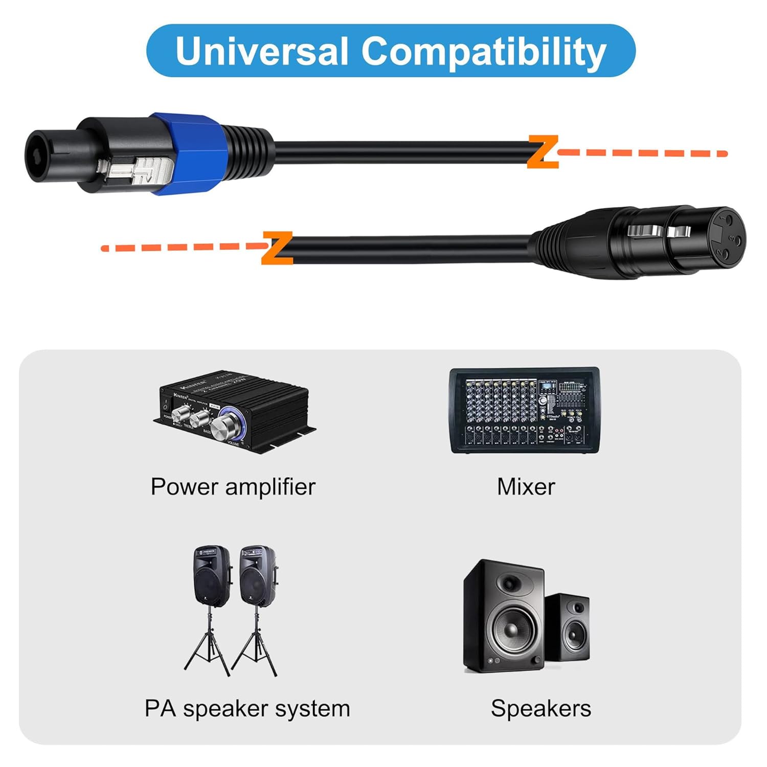 MTUERANC Cables de extensión Speakon macho a hembra, cable Speakon de 18 AWG, con bloqueo giratorio, para DJ PA escenario amplificador audio jack