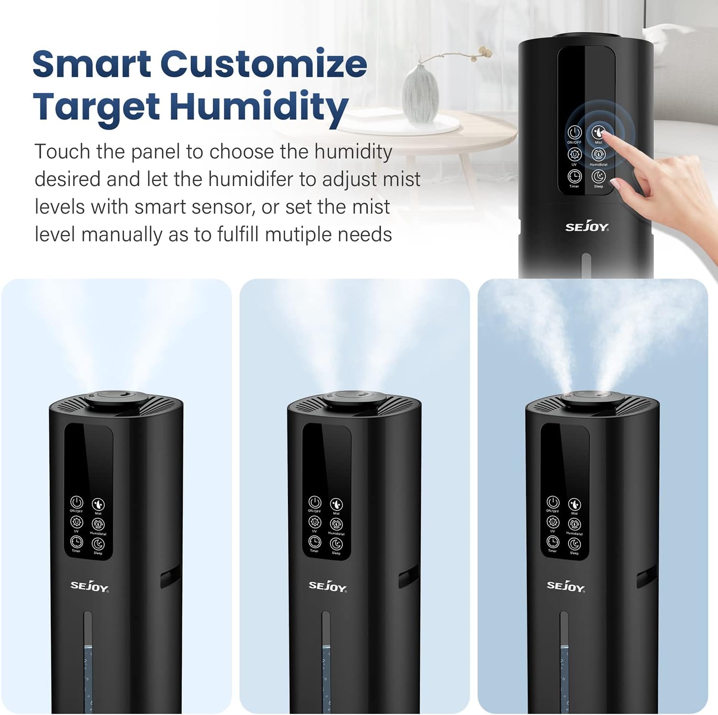 Humidificadores para habitación grande, aire de niebla fría 8L2.11 galones humidificador de llenado superior con aceites esenciales, boquilla de