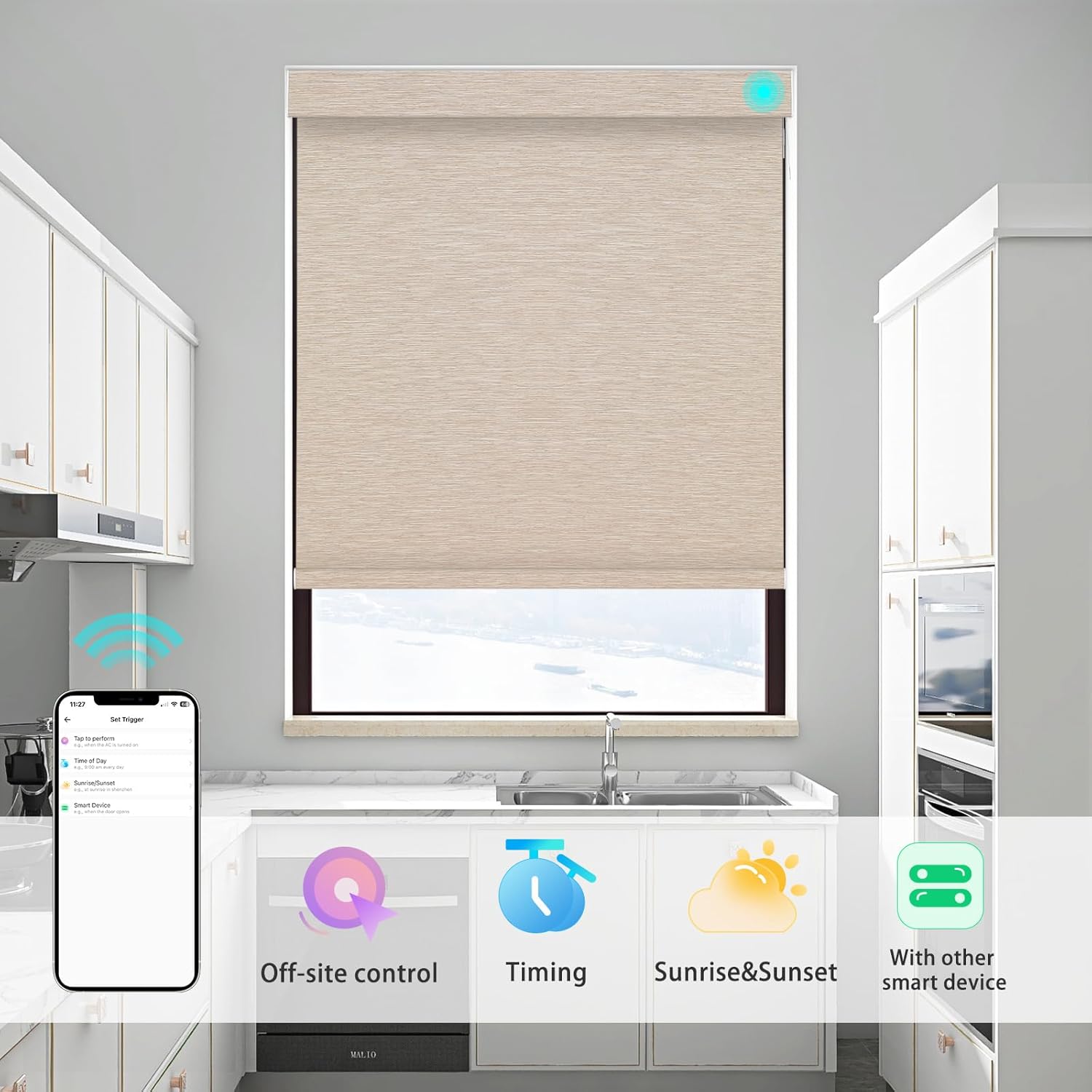 Changshade Persiana enrollable inteligente con control remoto, opacas, automáticas, para el hogar, persianas motorizadas de tamaño personalizado