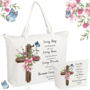 Abbylike Bolsa de lona de girasol de regalo cristiano de 2 piezas con bolsa de maquillaje, versículo de la Biblia, bolsa religiosa para regalo de Abbylike Bolsa de lona de girasol de regalo cristiano de 2 piezas con bolsa de maquillaje, versículo de la Biblia, bolsa religiosa para regalo de