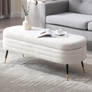 EALSON Banco de almacenamiento moderno, banco otomano de almacenamiento Sherpa con patas de metal tapizado para dormitorio, extremo de cama, banco EALSON Banco de almacenamiento moderno, banco otomano de almacenamiento Sherpa con patas de metal tapizado para dormitorio, extremo de cama, banco