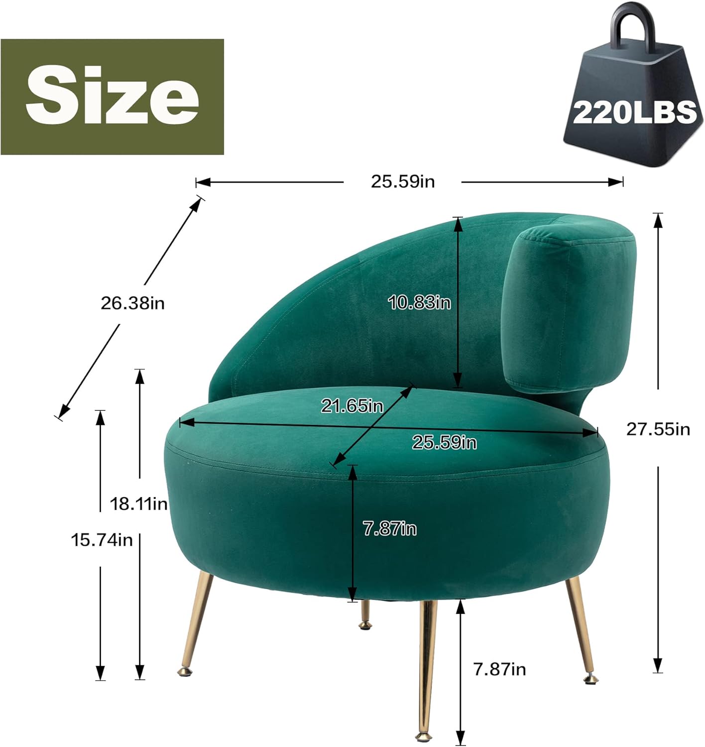 Tabaray Silla decorativa verde, silla decorativa de terciopelo con pies dorados para dormitorio, silla moderna para sala de estar, dormitorio, bar,