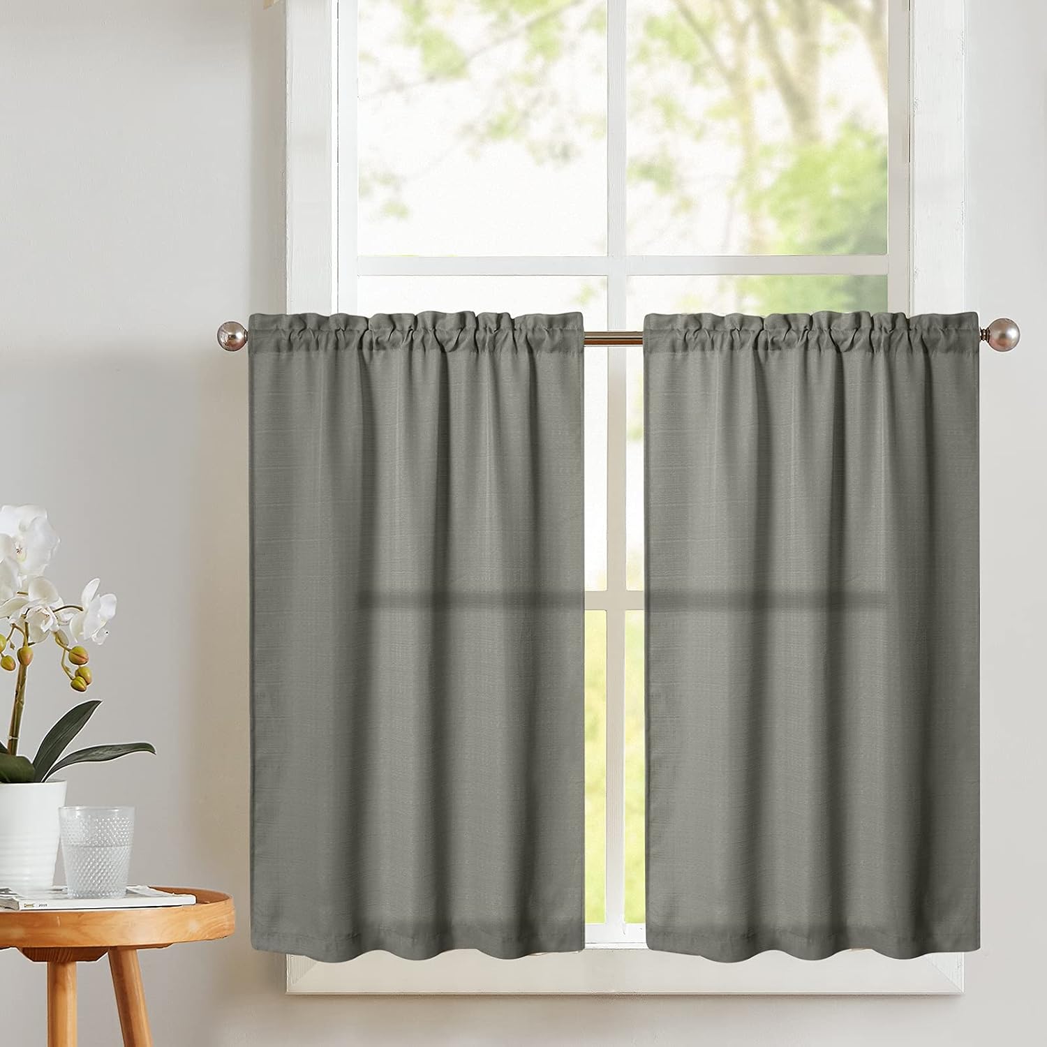 Vangao Cortinas grises de cocina de 36 pulgadas de largo, cortinas de café texturizadas, cortinas semitransparentes para baño, dormitorio, cortinas