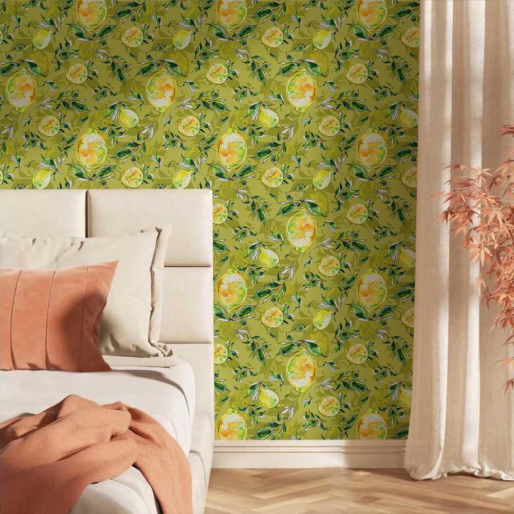 Papel tapiz autoadhesivo de 18 x 236 pulgadas, color amarillo, extraíble, fácil de despegar, para cocina, dormitorio, baño, inquilino