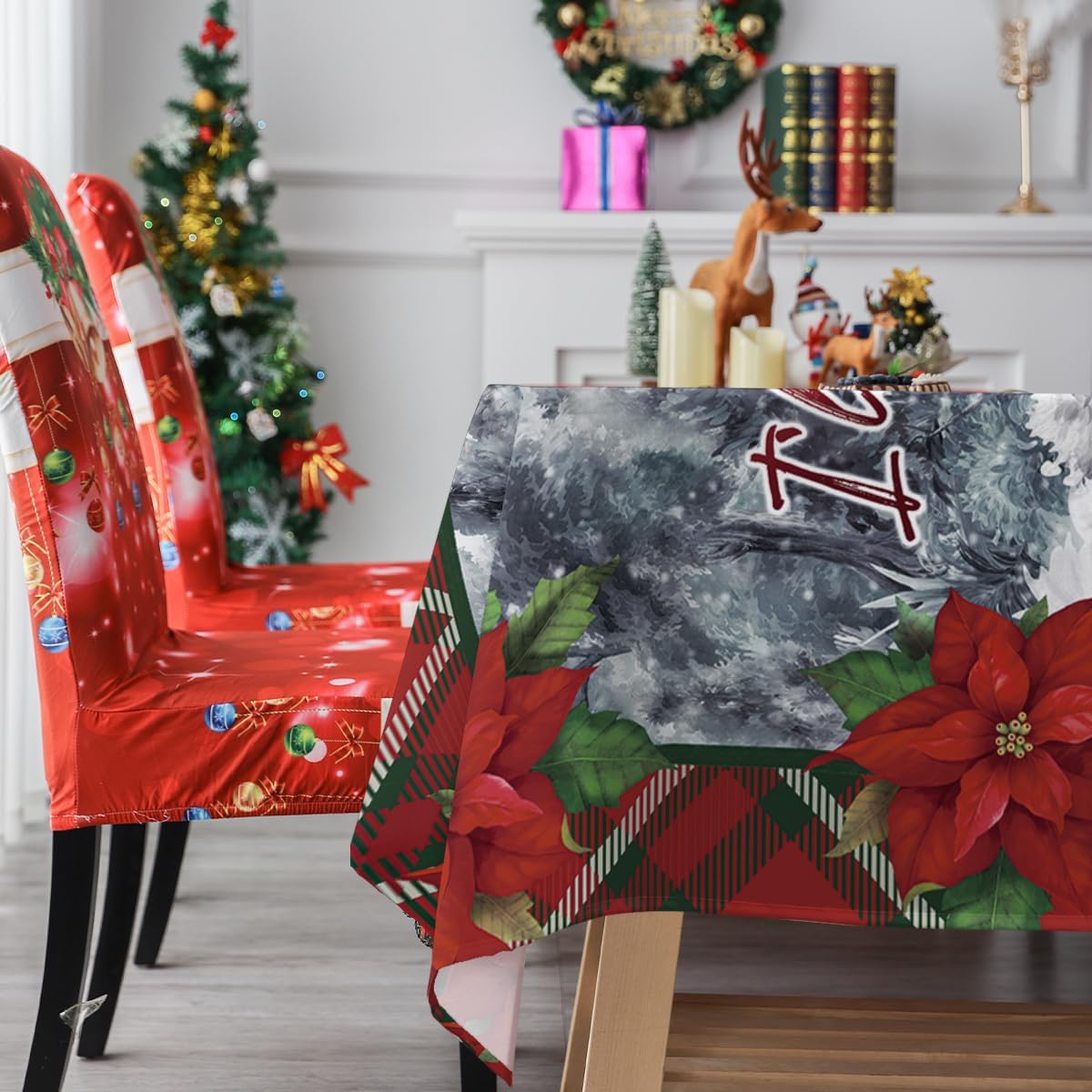 Lepuho – Mantel rectangular de Año Nuevo, 60 x 84 pulgadas, para Año Nuevo, nieve, invierno, impermeable, resistente a las manchas y a las arrugas,
