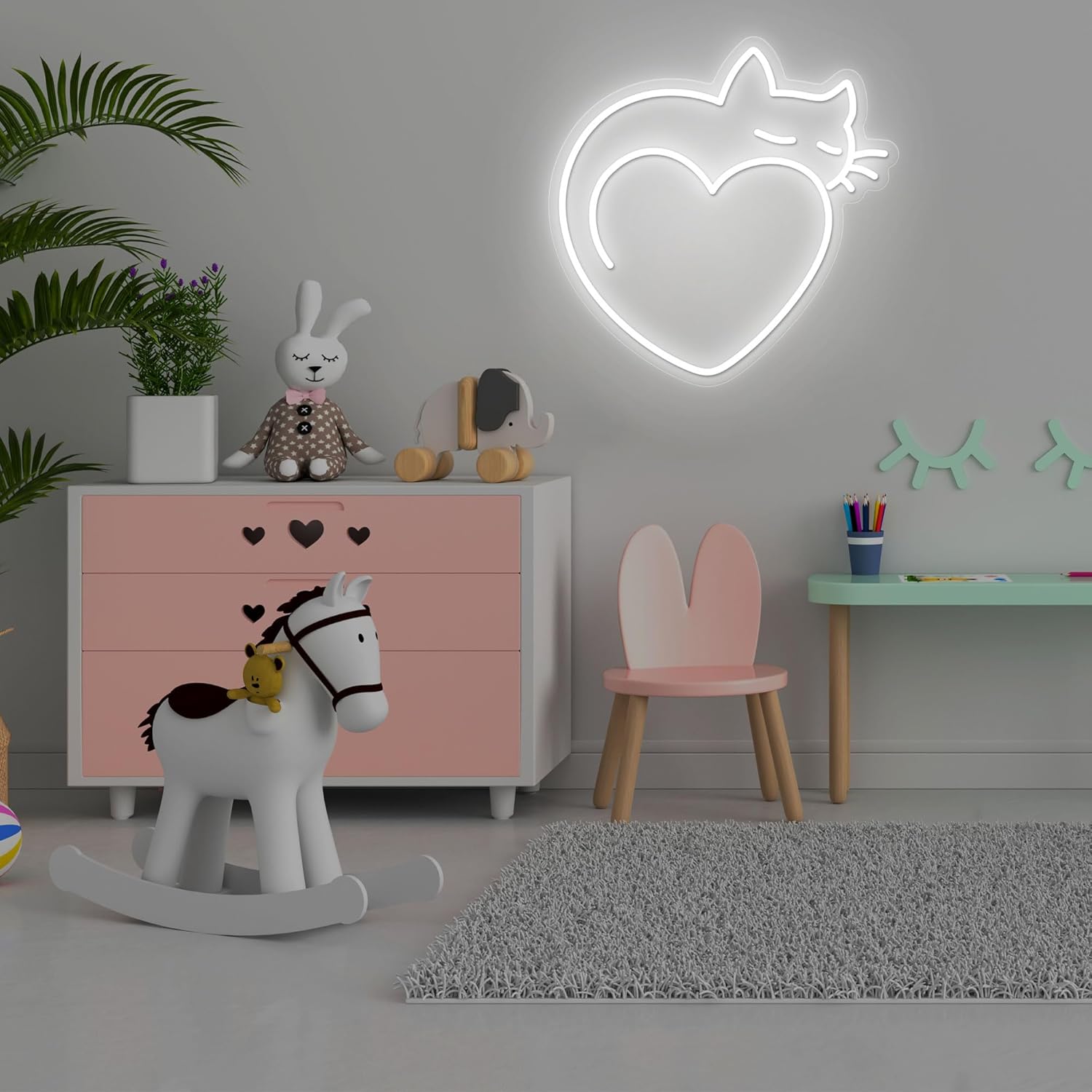 HAJAE Letrero de neón con diseño de gato para decoración de pared, luces LED de neón con diseño de gato de amor, decoración de fiesta, interruptor