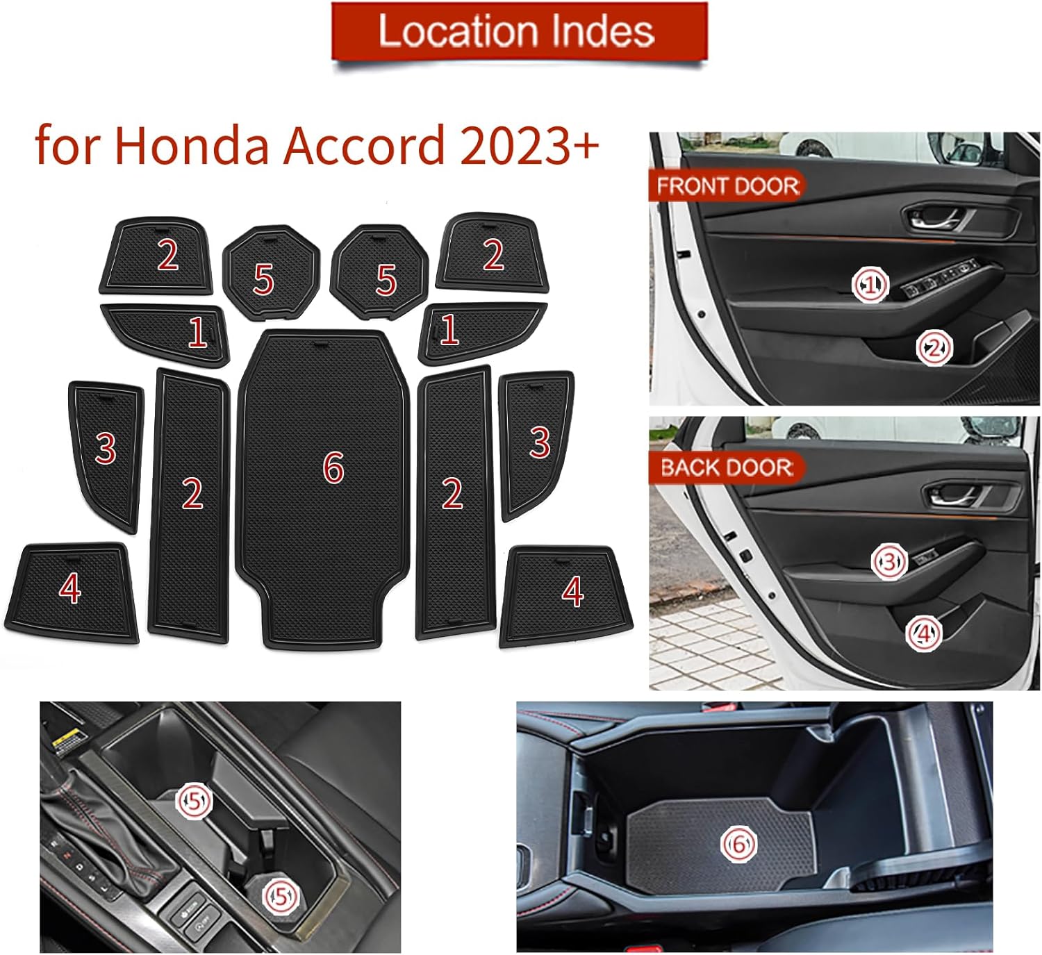 smabee Alfombrillas antideslizantes para ranura de puerta para automóvil, compatibles con Honda Accord 2024 2023, forros para consola central,