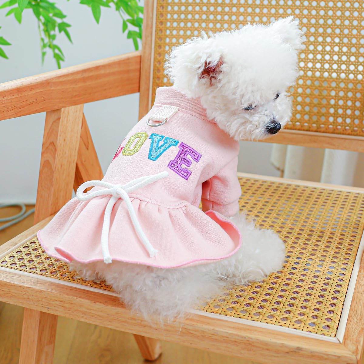 Vestidos para perros pequeños, con corbatín, arnés para niña, linda falda tutú con estampado de amor, vestido de princesa para cachorros, ropa de