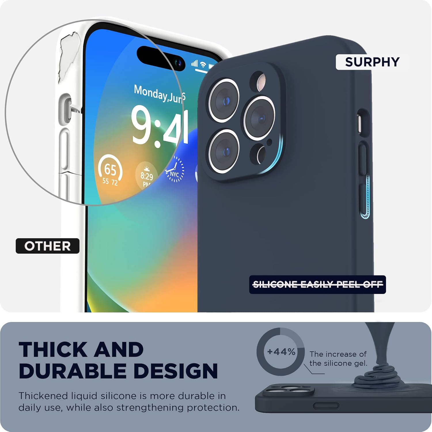 SURPHY Funda diseñada para iPhone 14 Pro Max con protector de pantalla, (con protección de cámara + forro de microfibra suave), funda de silicona