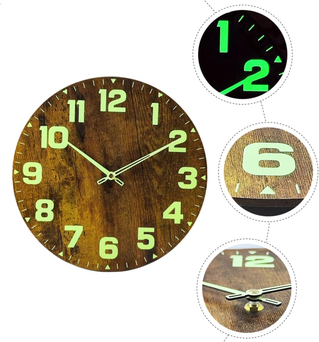 DECHOUS Reloj de pared con patrón de fuego, reloj de pared sin tictac, decoración retro, reloj de pared, brillo nocturno, para mujeres+correas de