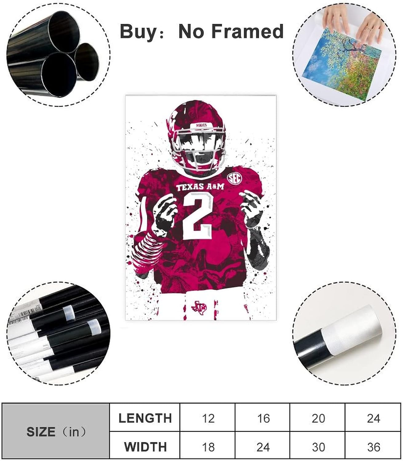 BAVIEN Johnny Manziel – Póster de fútbol Art8 en lienzo para decoración de dormitorio, paisaje deportivo, oficina, habitación, regalo, sin marco 12