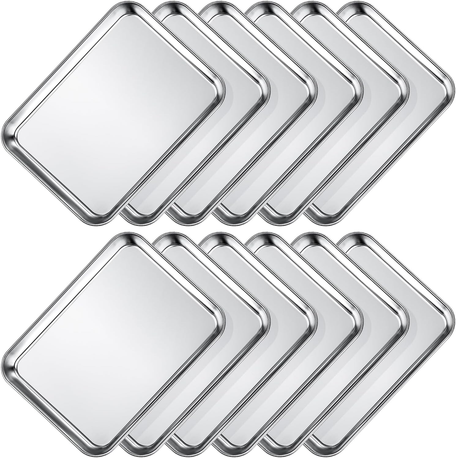 Wildone Juego de bandejas para hornear, bandeja para hornear, bandeja para hornear, tostadora, horno, 12 bandejas de acero inoxidable para hornear,