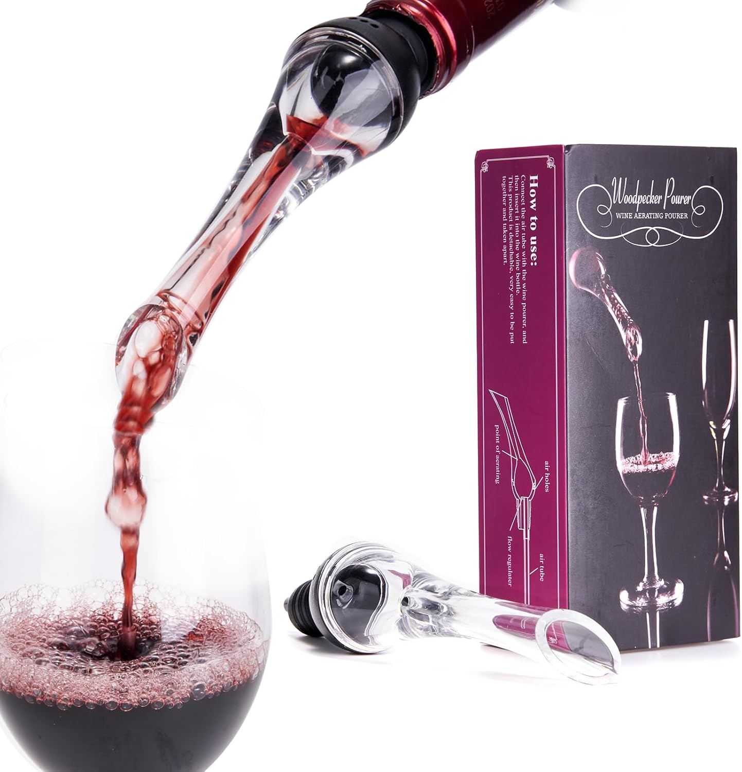 Aireador de vino, boquilla de decantador de vino prémium con tapón de botella, vertedor aireador de aire de vino para botellas y sin goteo, filtra