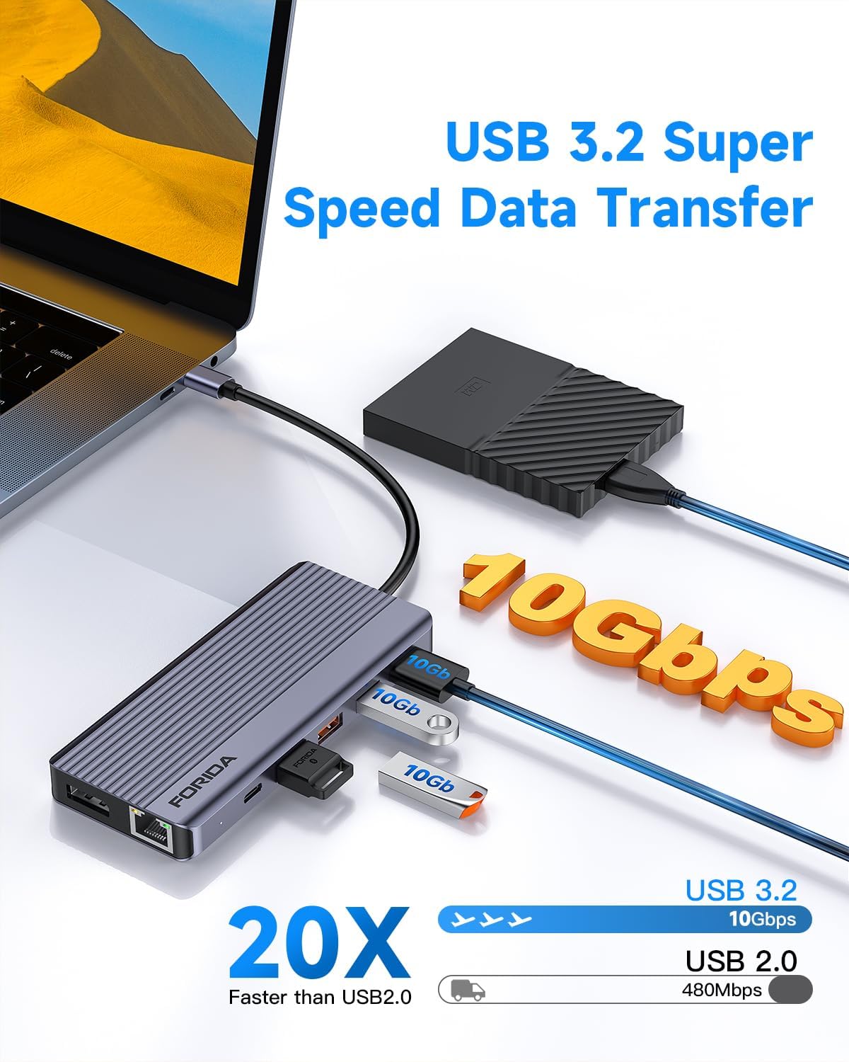 Estación de acoplamiento USB C 3 monitores, 13 en 1 USB C Muliport Hub con 2 HDMI 4K 60Hz y 1 DisplayPort (4K 60Hz), 100W PD, 3* USB 3.2, 1* USB