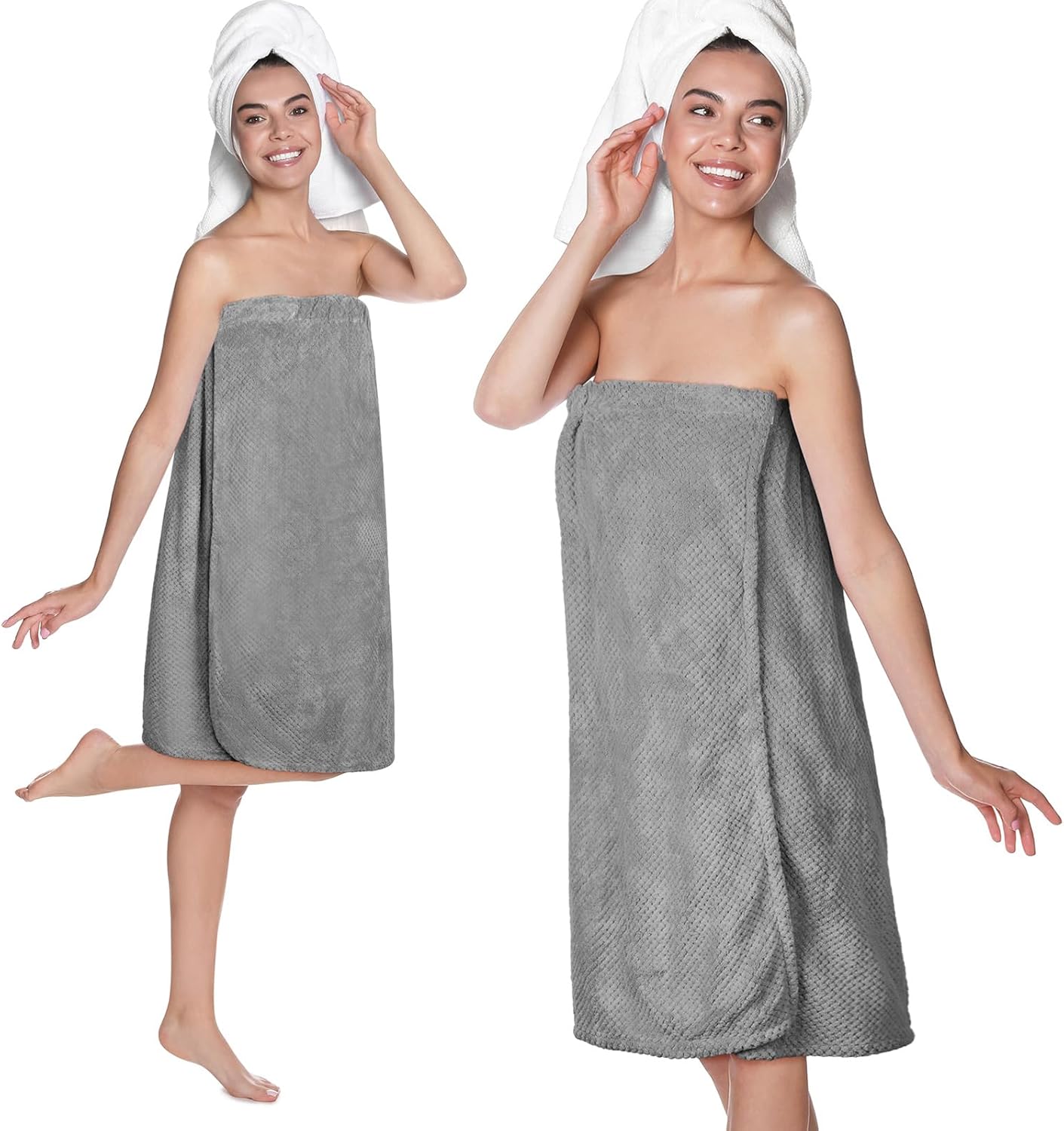 2 toallas envolventes para mujer, bata de spa ligera con cierre ajustable, parte superior elástica, bata de baño suave, envoltura de spa (gris, M)