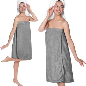 2 toallas envolventes para mujer, bata de spa ligera con cierre ajustable, parte superior elástica, bata de baño suave, envoltura de spa (gris, M) 2 toallas envolventes para mujer, bata de spa ligera con cierre ajustable, parte superior elástica, bata de baño suave, envoltura de spa (gris, M)
