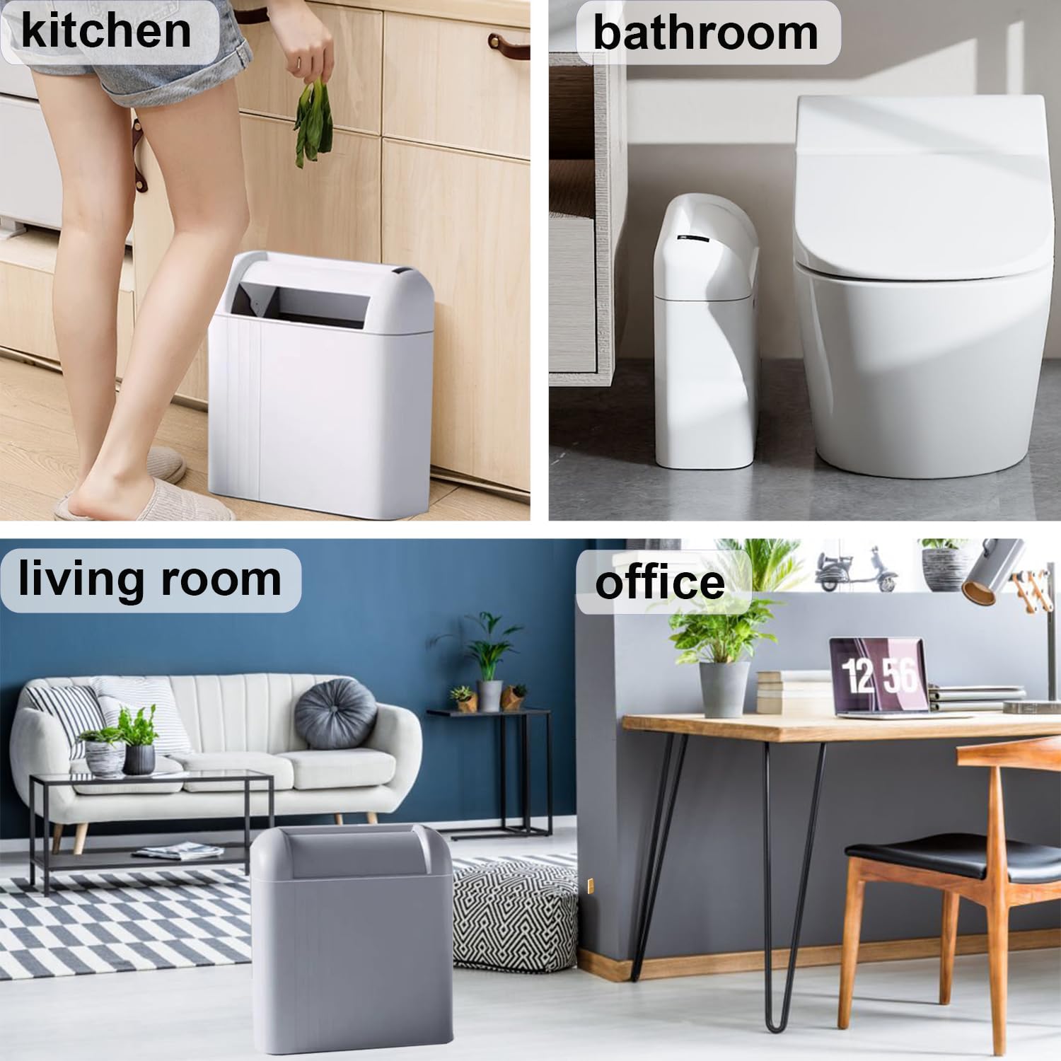 LALASTAR Basurero automático para baño, sin contacto, para cocina, con tapa, cubo de basura de plástico con sensor de movimiento, cubo de basura